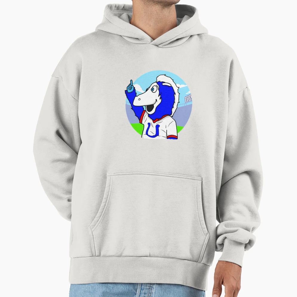 Blue Indianapolis Colts Mascot Cartoon Hoodie - Trendy Graphic for Adults - T-Shirt, Sweatshirt, Hoodie