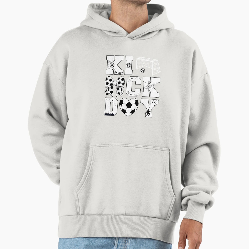Kick Day Soccer Game Football Vibes Hoodie - Minimalist Print Unisex - T-Shirt, Sweatshirt, Hoodie