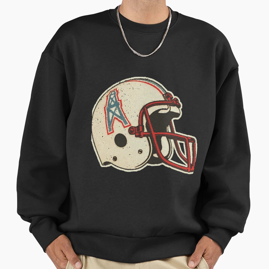 80S Oilers Helmet Defunct Distressed Sweatshirt - Streetwear Style Unisex - T-Shirt, Sweatshirt, Hoodie