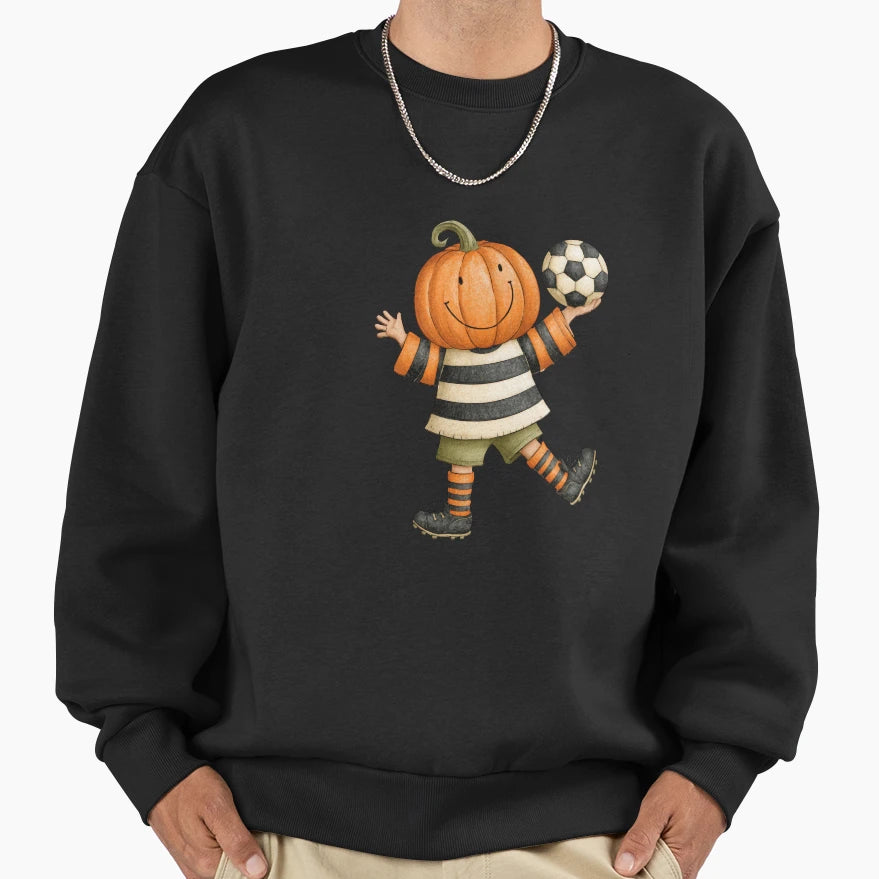 Pumpkin Soccer Halloween Character Sweatshirt - Trendy Graphic Men Women - T-Shirt, Sweatshirt, Hoodie