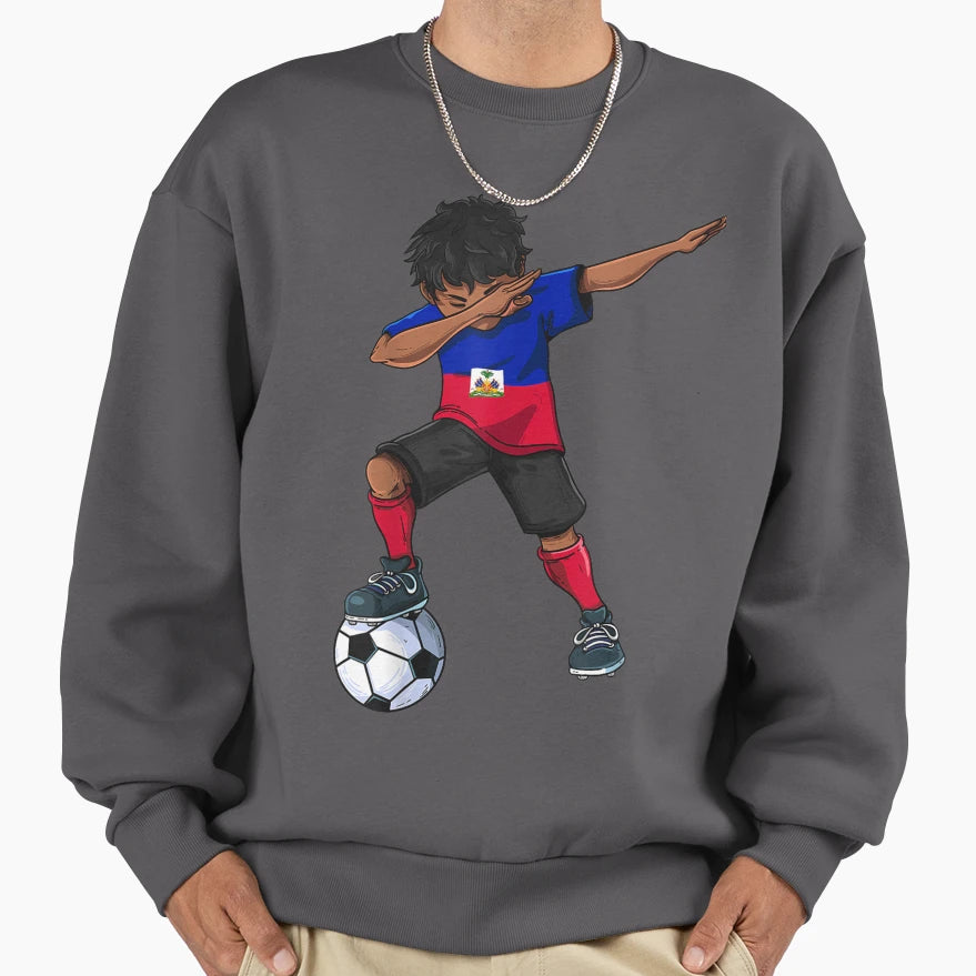 Dabbing Soccer Haiti Haitian Football Sweatshirt - Graphic Print for Adults - T-Shirt, Sweatshirt, Hoodie