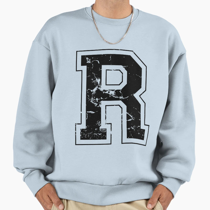 Initial Letter R Black Jersey Sweatshirt - Minimalist Print for Adults - T-Shirt, Sweatshirt, Hoodie