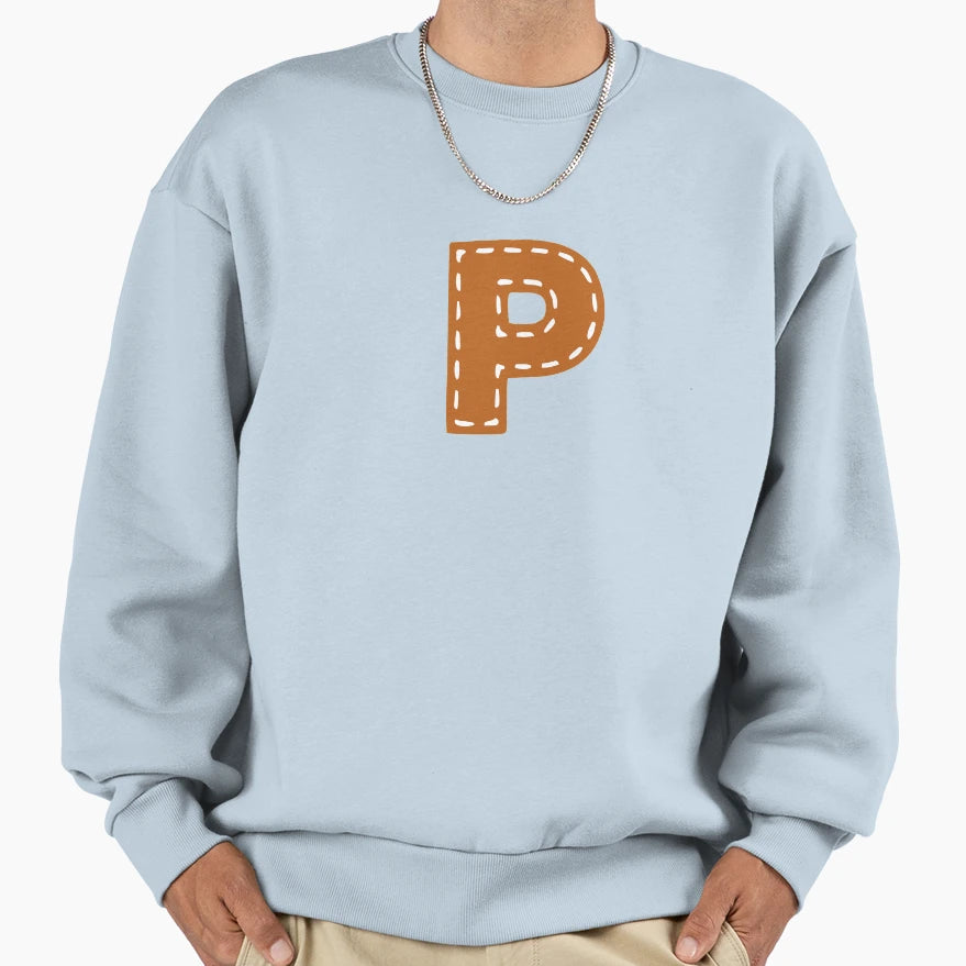 P Letter Sewn College Usa Leather Sweatshirt - Custom Art Print Men Women - T-Shirt, Sweatshirt, Hoodie