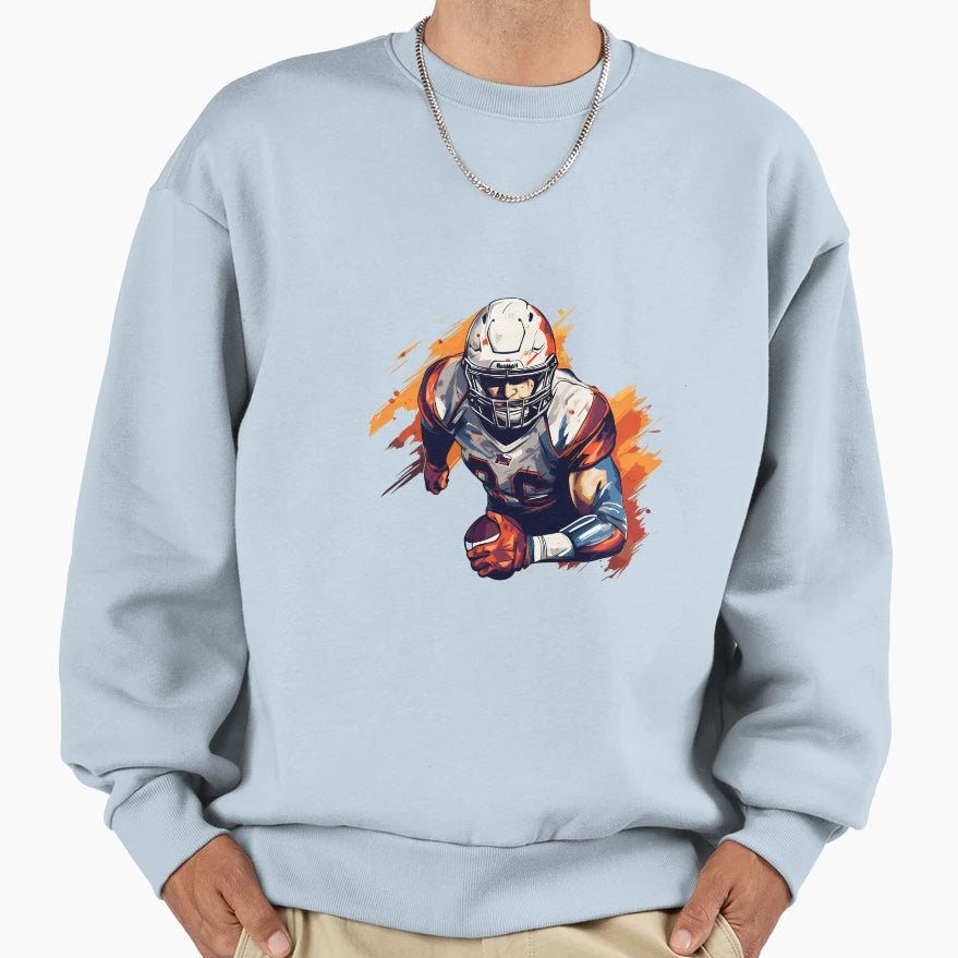 Artistic Cartoon Football Player Sweatshirt - Trendy Graphic for Adults - T-Shirt, Sweatshirt, Hoodie