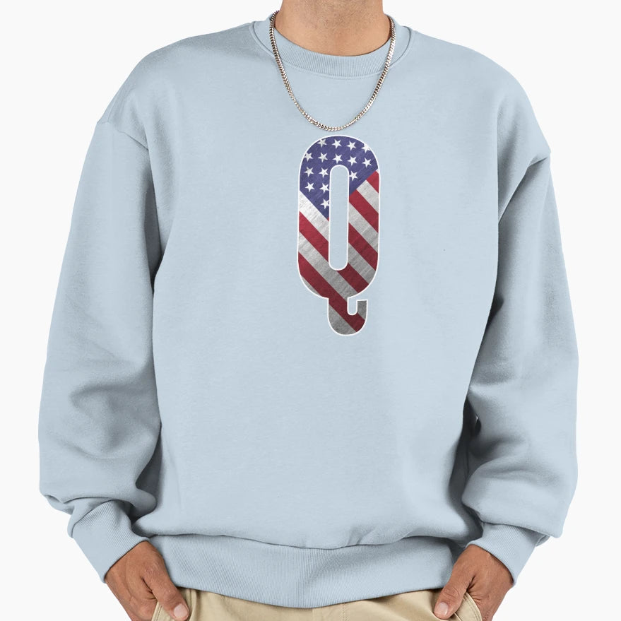 Letter Q Patriotic Art American Flag Sweatshirt - Unique Graphic Unisex - T-Shirt, Sweatshirt, Hoodie