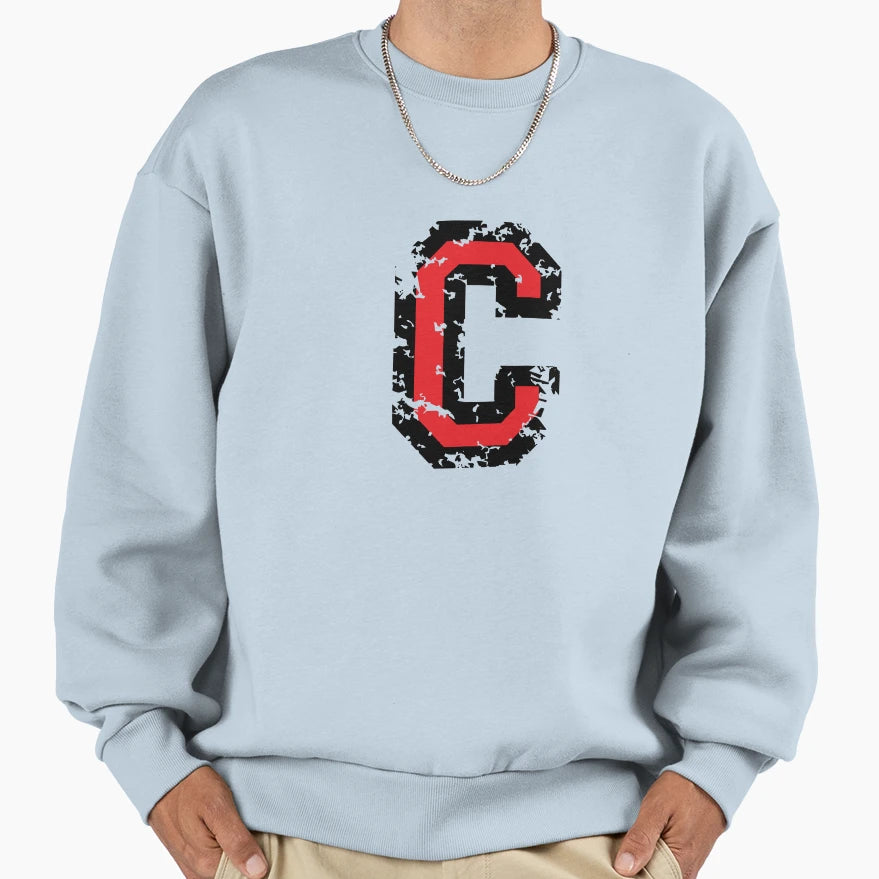 Letter C Distressed Two Color Black Sweatshirt - Minimalist Print Unisex - T-Shirt, Sweatshirt, Hoodie