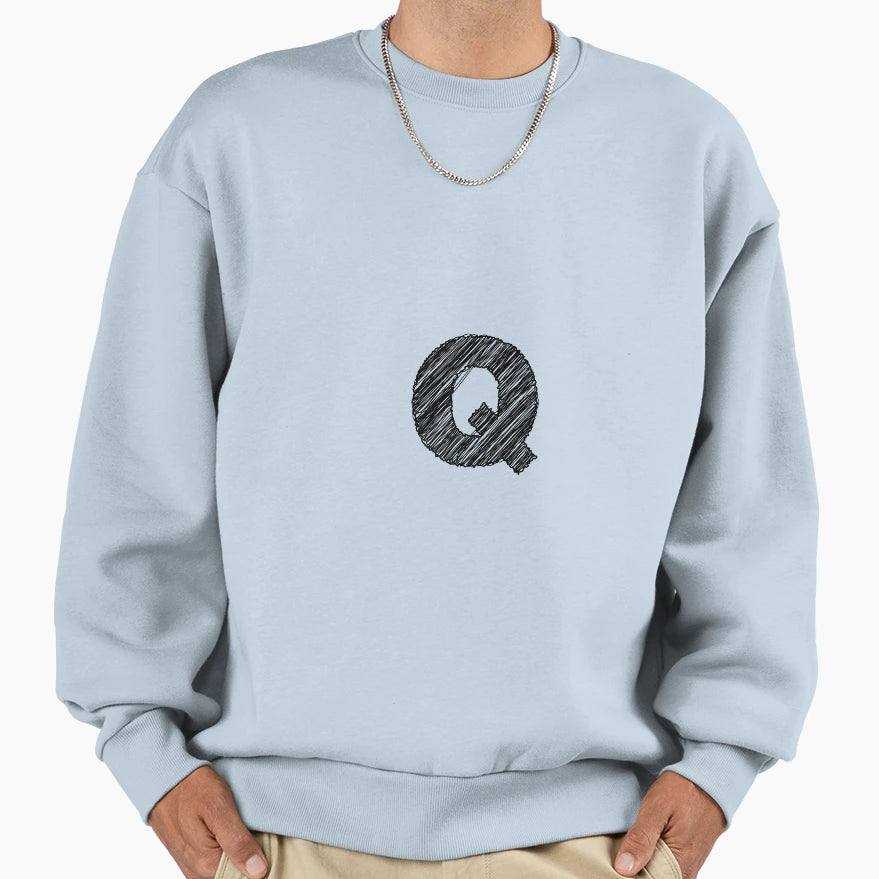 Sketchy Letter Series Letter Q Sweatshirt - Minimalist Print Men Women - T-Shirt, Sweatshirt, Hoodie