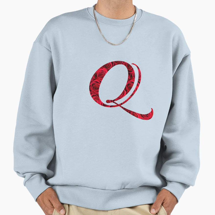 Letter Q Red Rose Sweatshirt - Casual Everyday Wear for Adults - T-Shirt, Sweatshirt, Hoodie