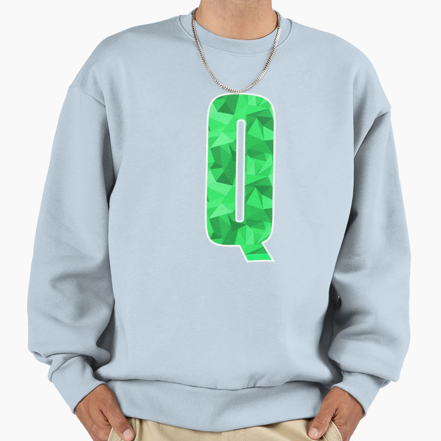 Letter Q Monogram Letter Art Green Sweatshirt - Unique Graphic Men Women - T-Shirt, Sweatshirt, Hoodie