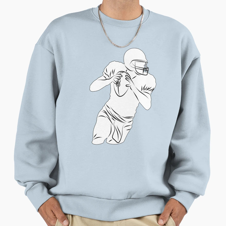 Football Player Hold Football And Sweatshirt - Minimalist Print Men Women - T-Shirt, Sweatshirt, Hoodie