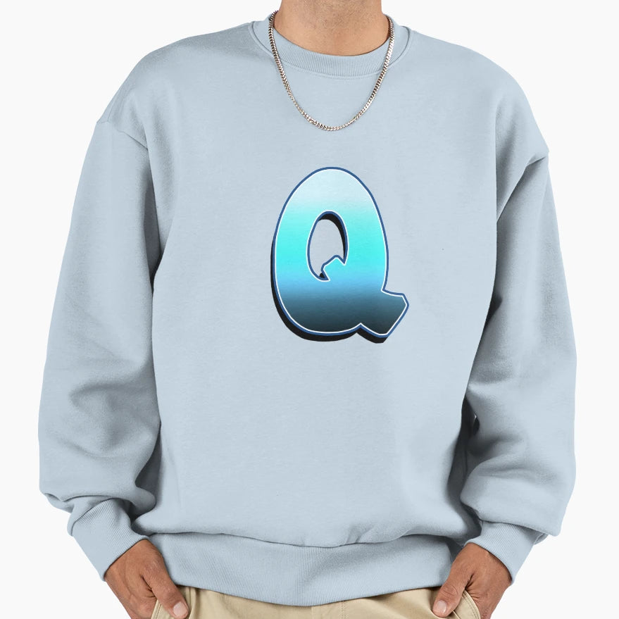 Letter Q Blue Fade Sweatshirt - Graphic Print Unisex - T-Shirt, Sweatshirt, Hoodie