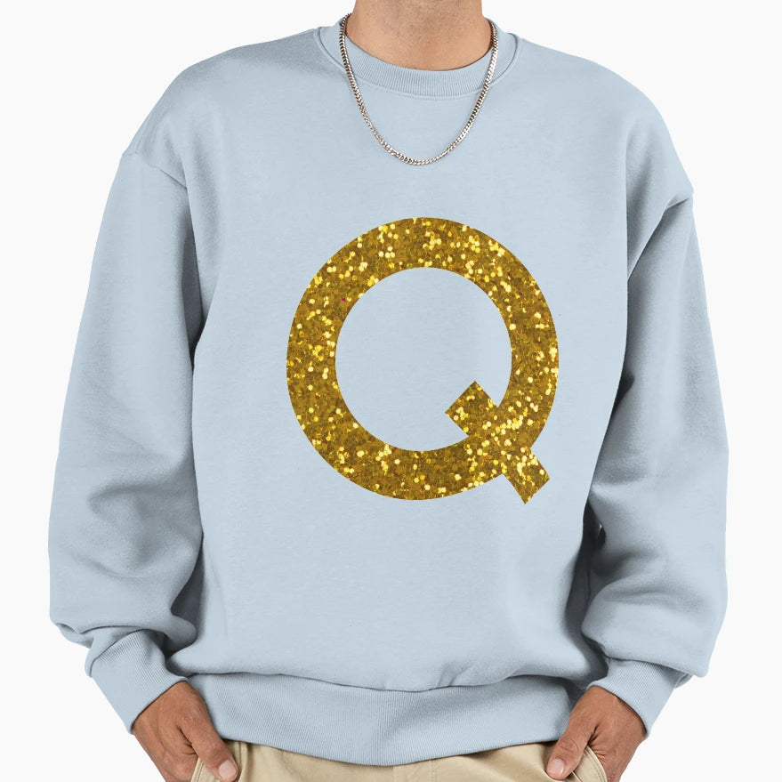 Gold Letter Q Gold Glitter Sweatshirt - Fun Novelty Design Unisex - T-Shirt, Sweatshirt, Hoodie