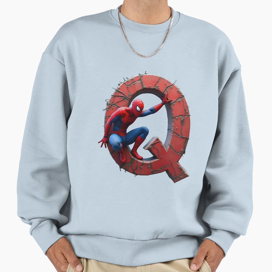 Letter Q Spiderman Alphabet Sweatshirt - Custom Art Print Men Women - T-Shirt, Sweatshirt, Hoodie