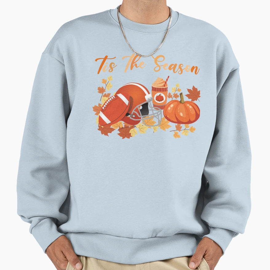 Pumpkin Tis Season Football Leaf Fall Sweatshirt - Custom Art Print Unisex - T-Shirt, Sweatshirt, Hoodie