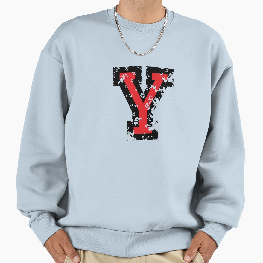 Letter Y Distressed Two Color Black Sweatshirt - Novelty Apparel Men Women - T-Shirt, Sweatshirt, Hoodie