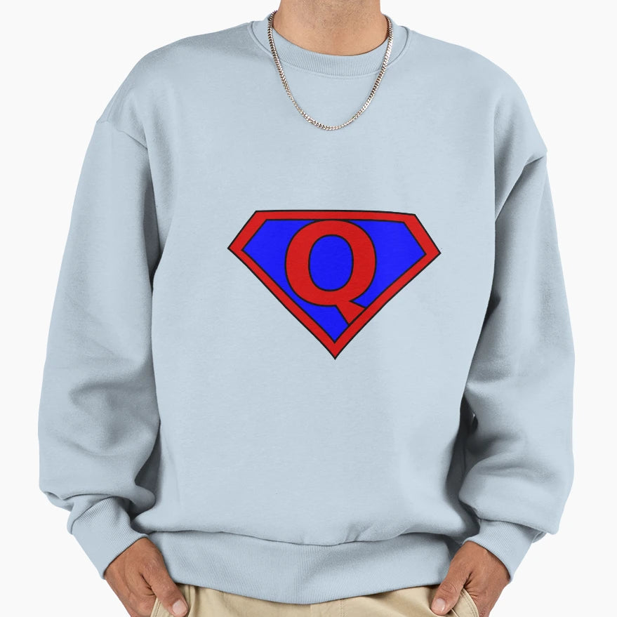 Hero Heroine Superhero Initials Q Sweatshirt - Unique Graphic Unisex - T-Shirt, Sweatshirt, Hoodie