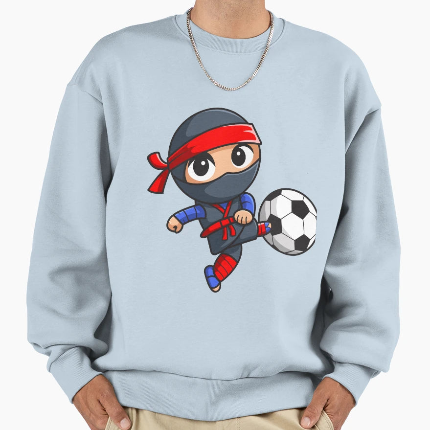 Chibi Ninja Kicking Soccer Ball Sweatshirt - Aesthetic Graphic Unisex - T-Shirt, Sweatshirt, Hoodie