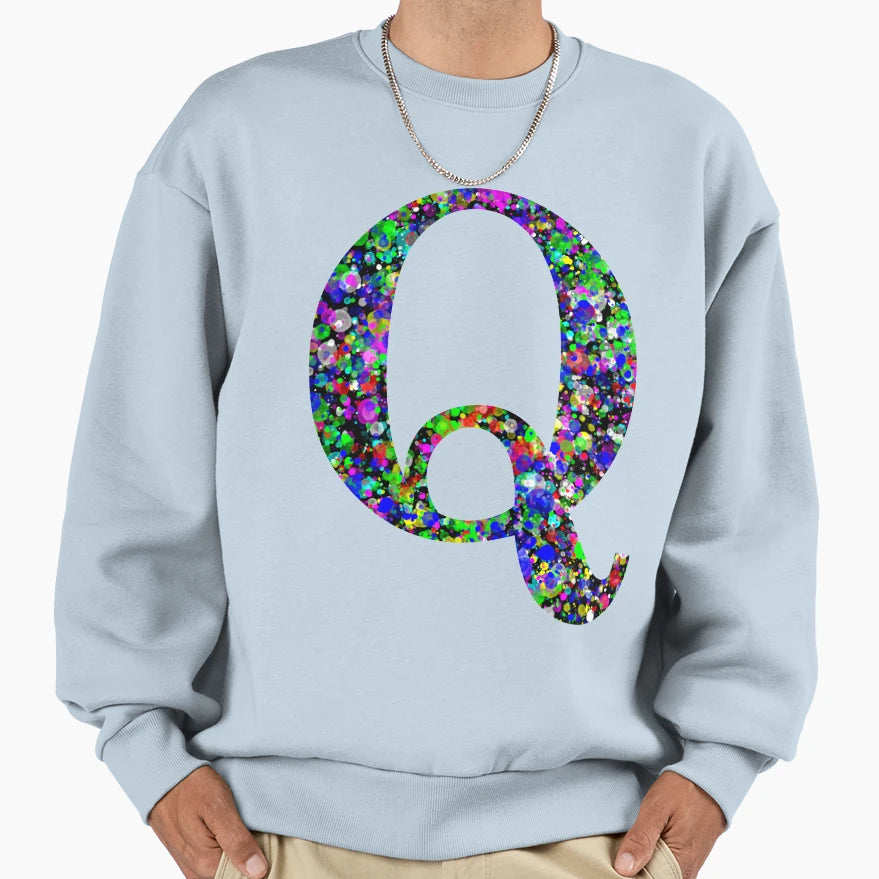 Letter Q Paint Splatter Sweatshirt - Trendy Graphic Unisex - T-Shirt, Sweatshirt, Hoodie