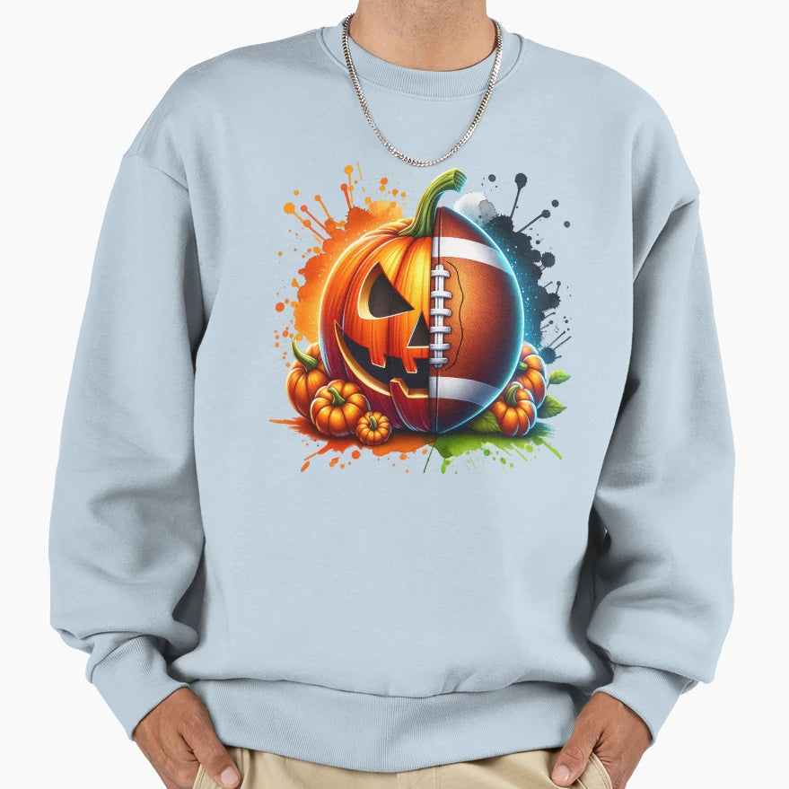 Pumpkin Football Halloween Fall Sweatshirt - Casual Everyday Wear Unisex - T-Shirt, Sweatshirt, Hoodie