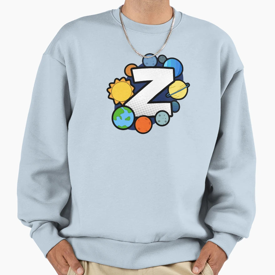 Monogram Z Outer Space Cartoon Planets Sweatshirt - Minimalist Print Unisex - T-Shirt, Sweatshirt, Hoodie