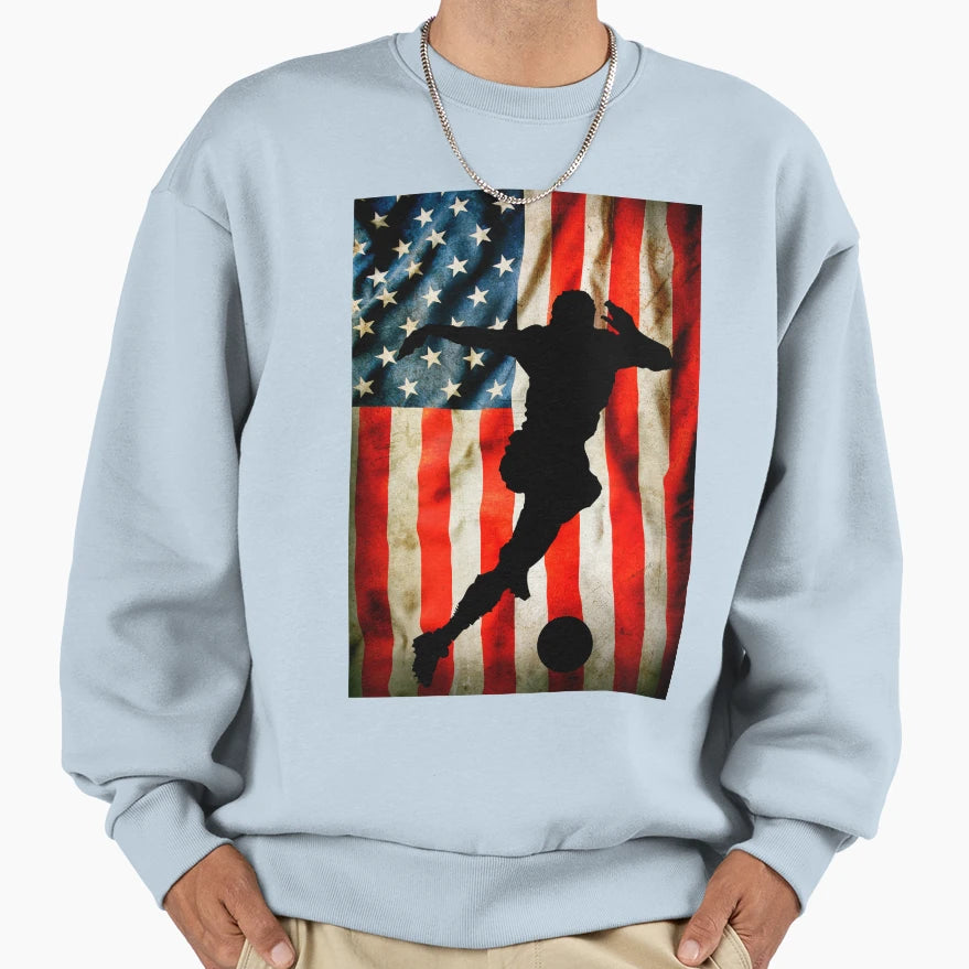 American Soccer Player And Usa Flag Sweatshirt - Minimalist Print Men Women - T-Shirt, Sweatshirt, Hoodie