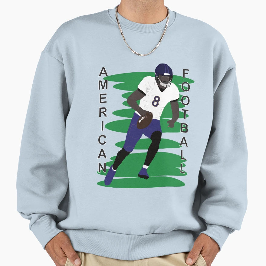 American Football Player Action Sweatshirt - Graphic Print for Adults - T-Shirt, Sweatshirt, Hoodie