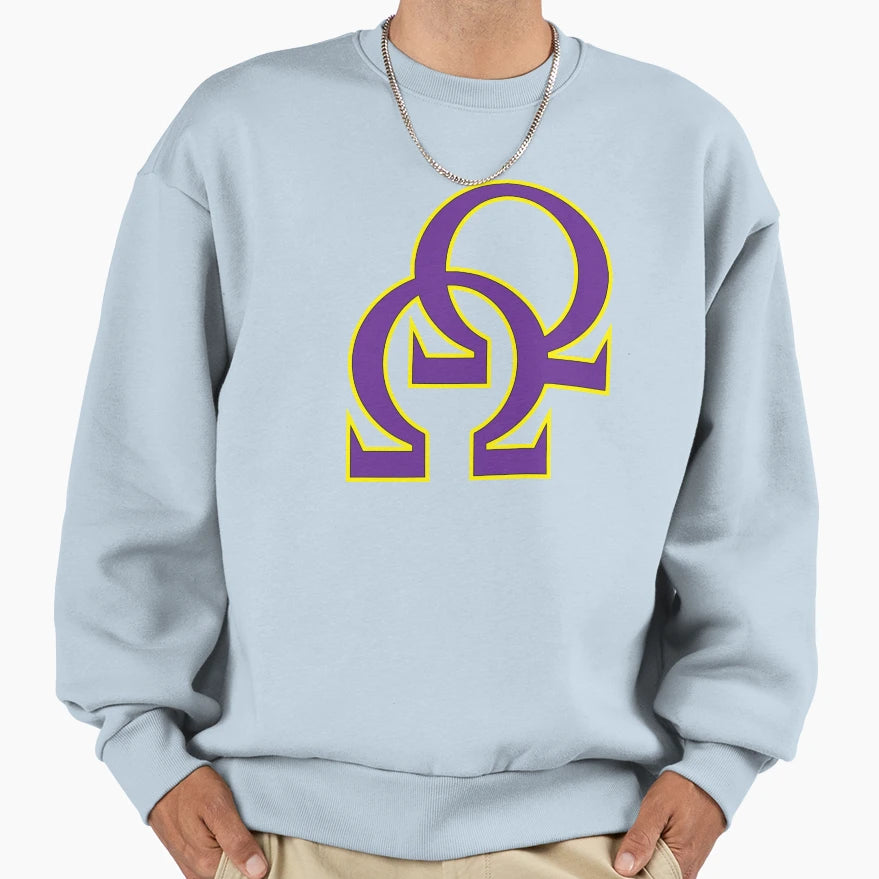 Que Double Omega Purple Gold Psi Sweatshirt - Novelty Apparel for Adults - T-Shirt, Sweatshirt, Hoodie
