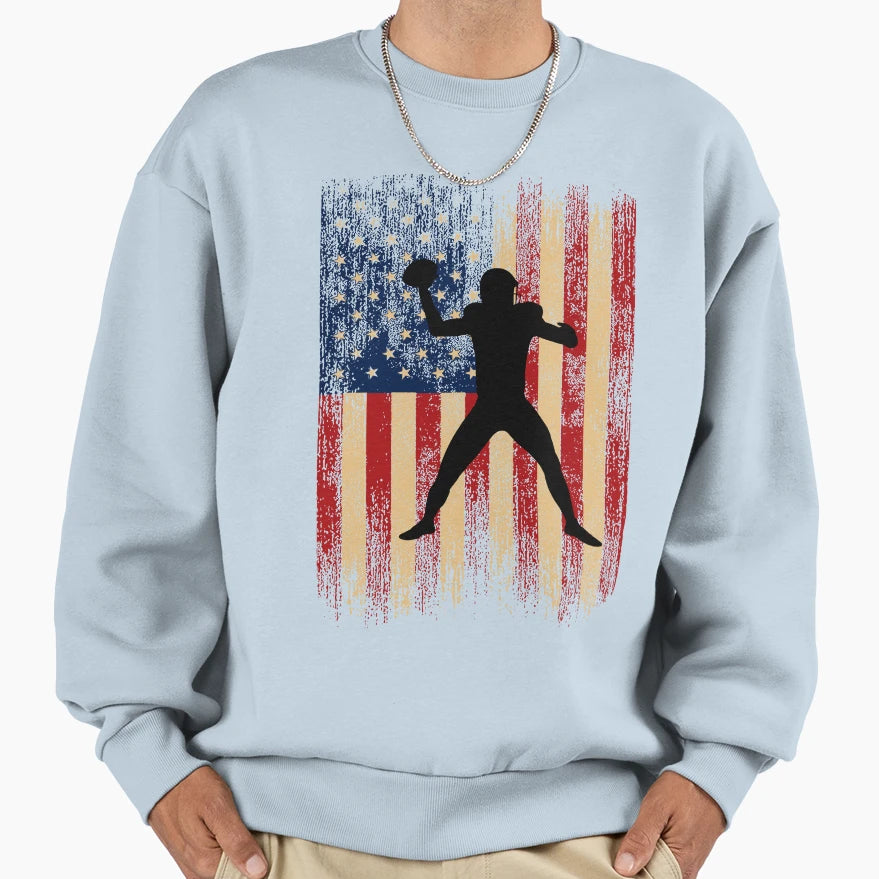 Usa Flag American Football Player Sweatshirt - Trendy Graphic Unisex - T-Shirt, Sweatshirt, Hoodie