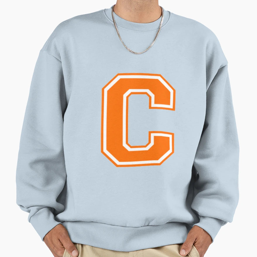 Varsity Letter C Orange Monogram Sweatshirt - Trendy Graphic for Adults - T-Shirt, Sweatshirt, Hoodie
