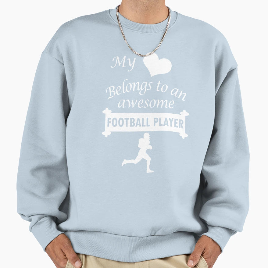 Football Player Lover Heart Belongs Sweatshirt - Minimalist Print Men Women - T-Shirt, Sweatshirt, Hoodie