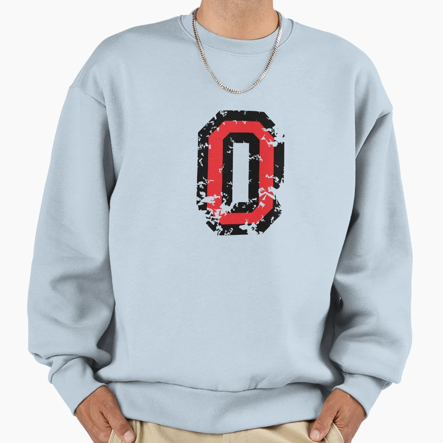 Letter O Distressed Two Color Black Sweatshirt - Minimalist Print Unisex - T-Shirt, Sweatshirt, Hoodie