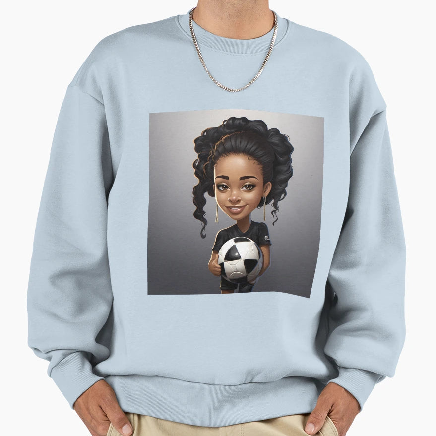 Pretty Holding Football Chibi Soccer Sweatshirt - Custom Art Print Unisex - T-Shirt, Sweatshirt, Hoodie
