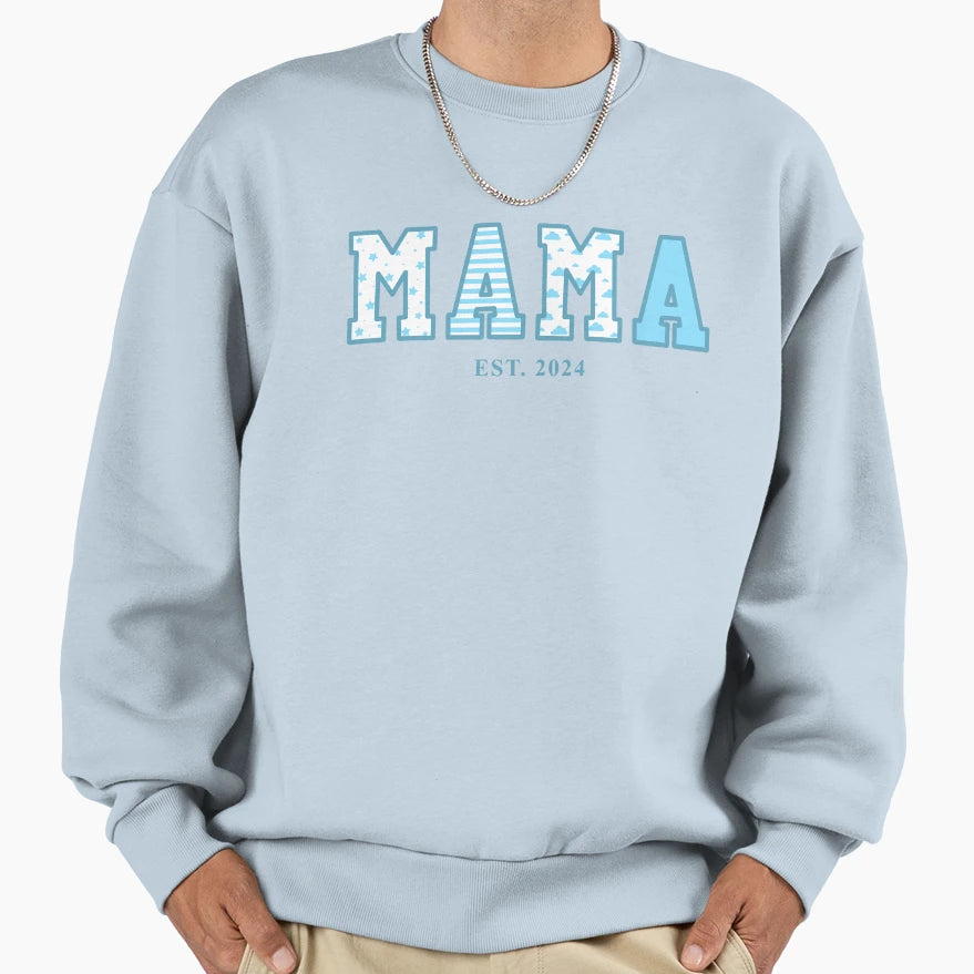 Mama Est 2024 Mama Blue Sweatshirt - Custom Art Print Men Women - T-Shirt, Sweatshirt, Hoodie
