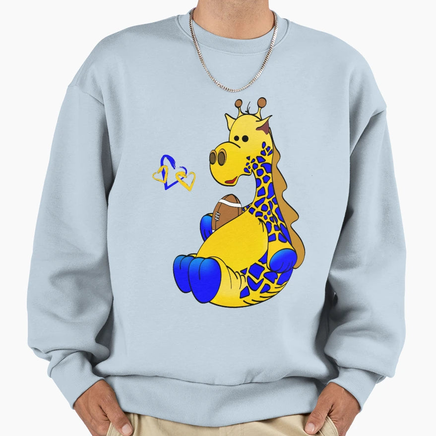 Blue Gold Football Giraffe Cartoon Sweatshirt - Custom Art Print Men Women - T-Shirt, Sweatshirt, Hoodie