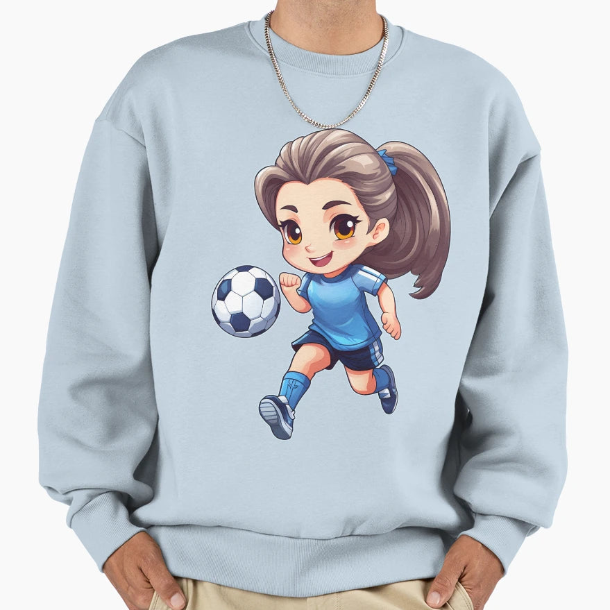 Happy Playing Football Blue Sweatshirt - Casual Everyday Wear Men Women - T-Shirt, Sweatshirt, Hoodie