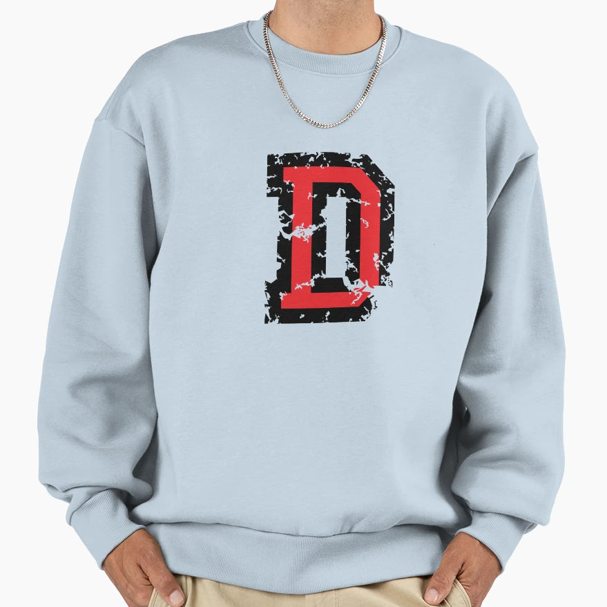 Letter D Distressed Two Color Black Sweatshirt - Trendy Graphic Men Women - T-Shirt, Sweatshirt, Hoodie