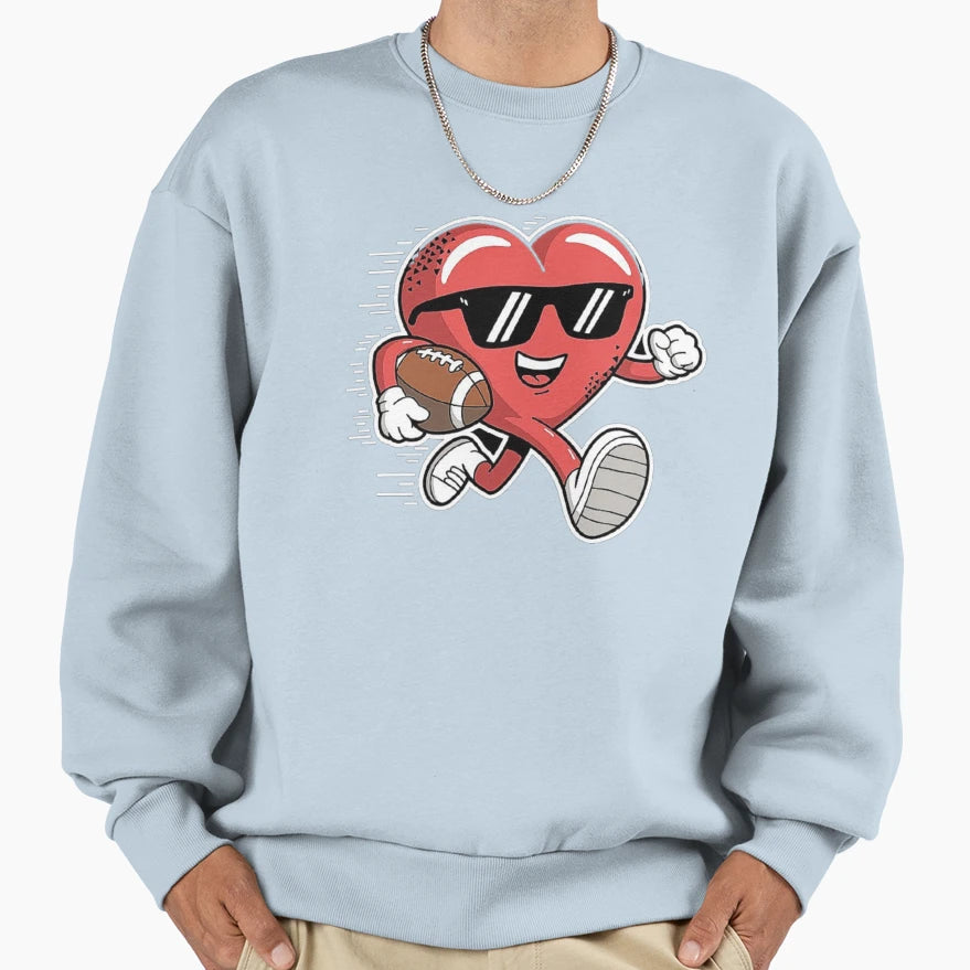 Running Heart Playing Football Sweatshirt - Casual Everyday Wear Men Women - T-Shirt, Sweatshirt, Hoodie