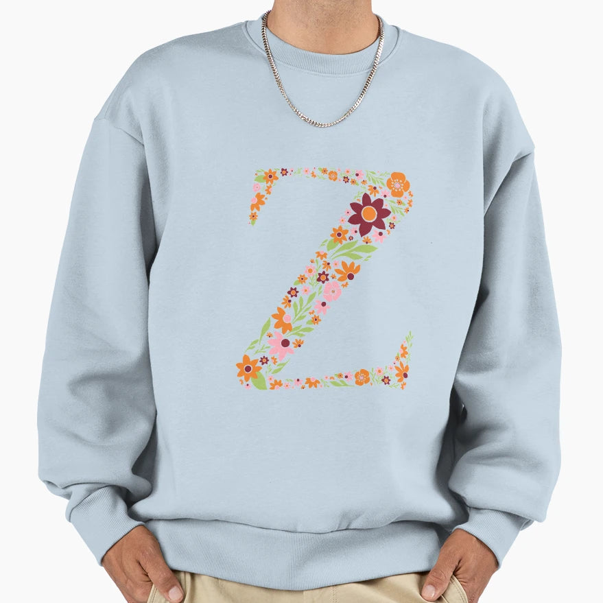 Floral Letter Z Sweatshirt - Casual Everyday Wear Unisex - T-Shirt, Sweatshirt, Hoodie