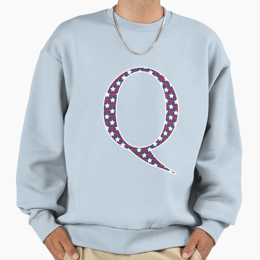 Letter Q Americana Stars Old Glory Sweatshirt - Unique Graphic for Adults - T-Shirt, Sweatshirt, Hoodie