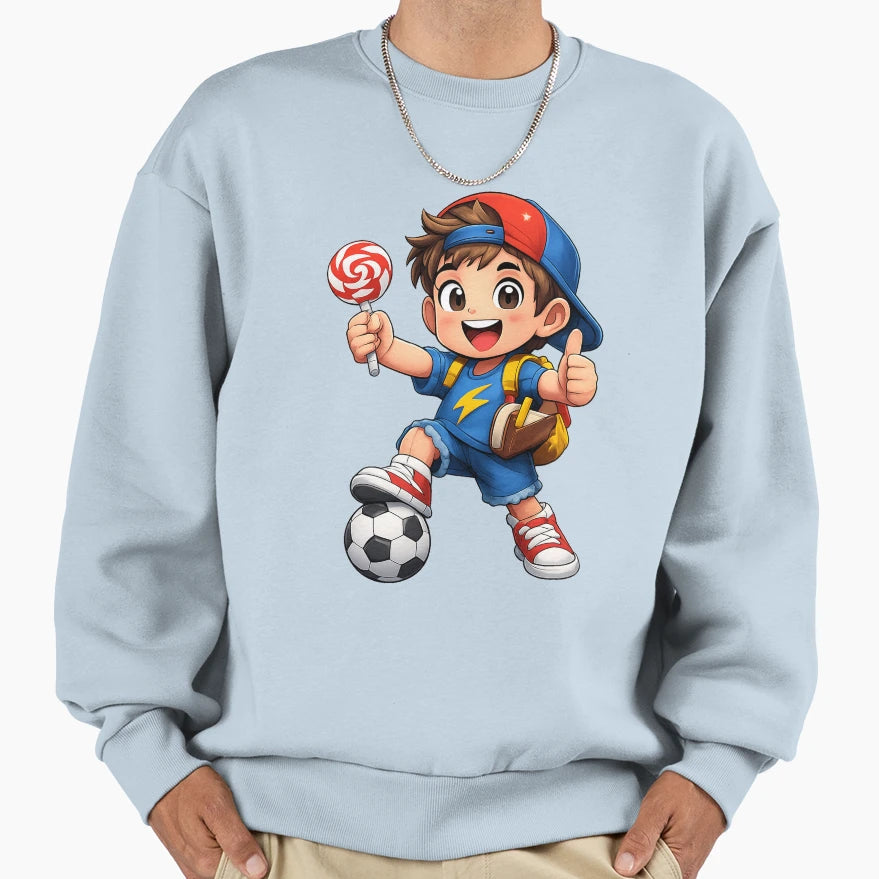 Excited Soccer And Lollipop Sweatshirt - Graphic Print for Adults - T-Shirt, Sweatshirt, Hoodie