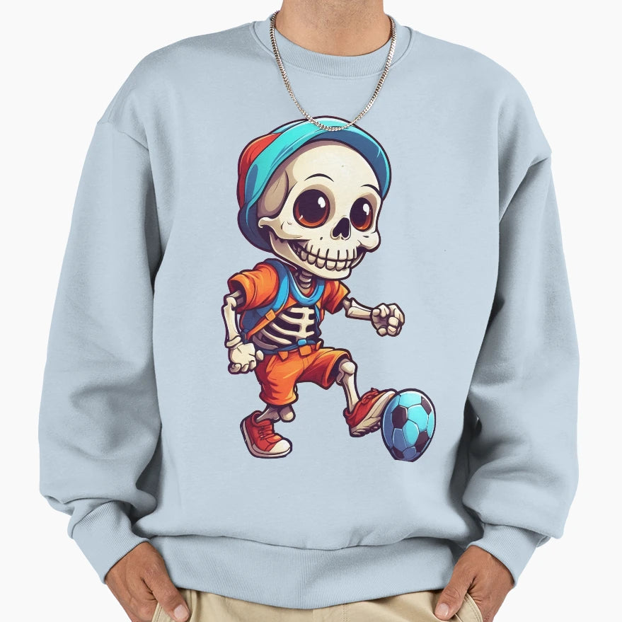 Skull Playing Football Sweatshirt - Fun Novelty Design for Adults - T-Shirt, Sweatshirt, Hoodie