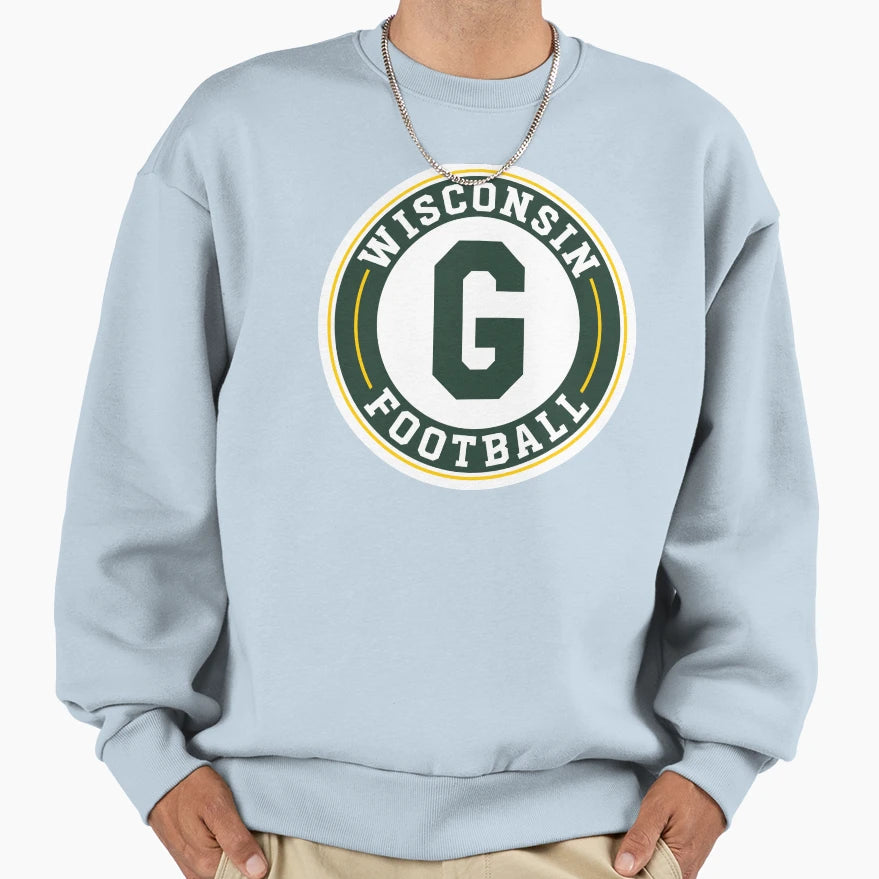 Wisconsin Football Round Badge Sweatshirt - Fun Novelty Design for Adults - T-Shirt, Sweatshirt, Hoodie