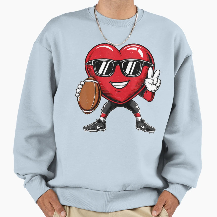 Valentines Day Heart Playing Football Sweatshirt - Minimalist Print Unisex - T-Shirt, Sweatshirt, Hoodie