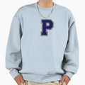 Silver And Navy Varsity Letter P Sweatshirt - Minimalist Print for Adults - T-Shirt, Sweatshirt, Hoodie