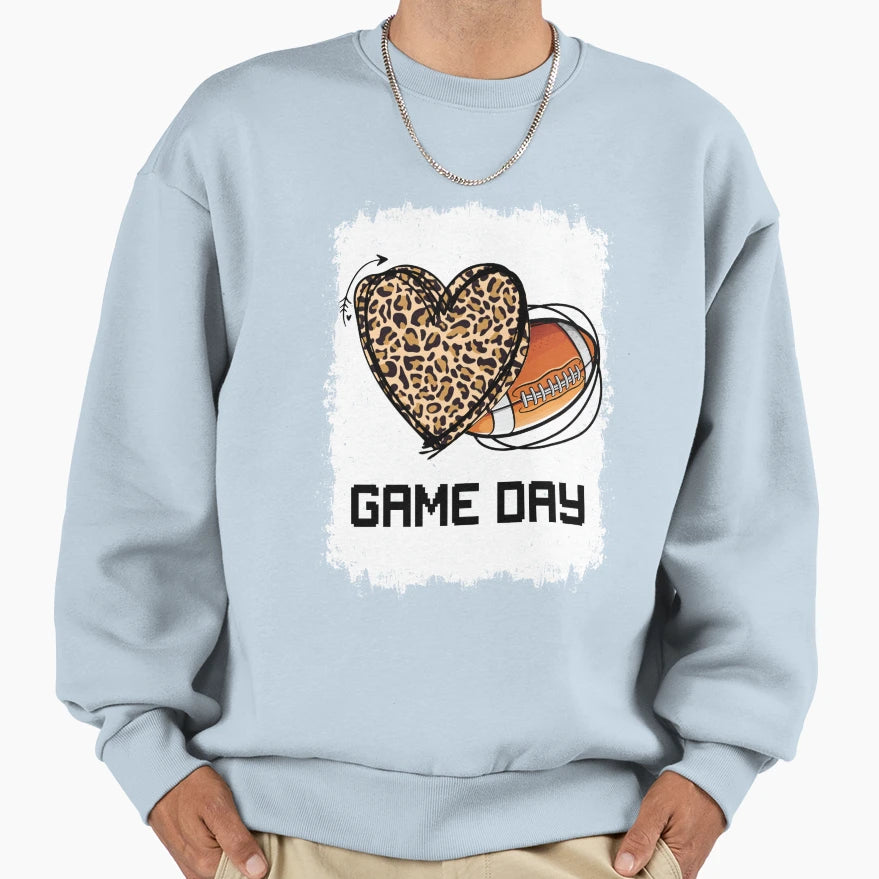 Game Day Leopard Heart Football Sweatshirt - Graphic Print Men Women - T-Shirt, Sweatshirt, Hoodie