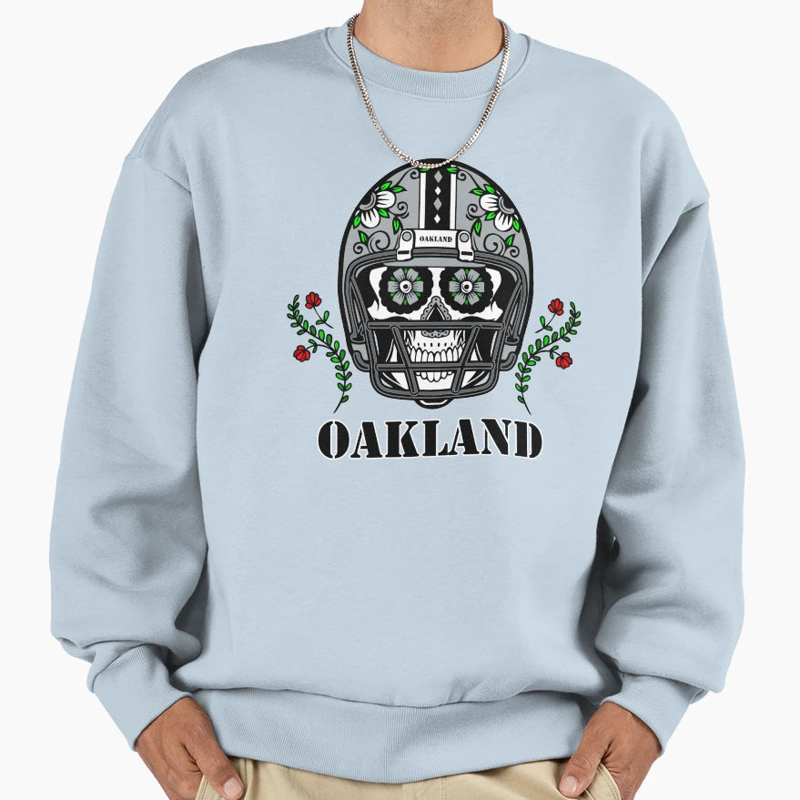 Oakland Football Helmet Sugar Skull Sweatshirt - Custom Art Print Unisex - T-Shirt, Sweatshirt, Hoodie