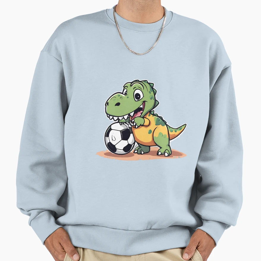 Dinosaur Playing Football Sweatshirt - Graphic Print Unisex - T-Shirt, Sweatshirt, Hoodie