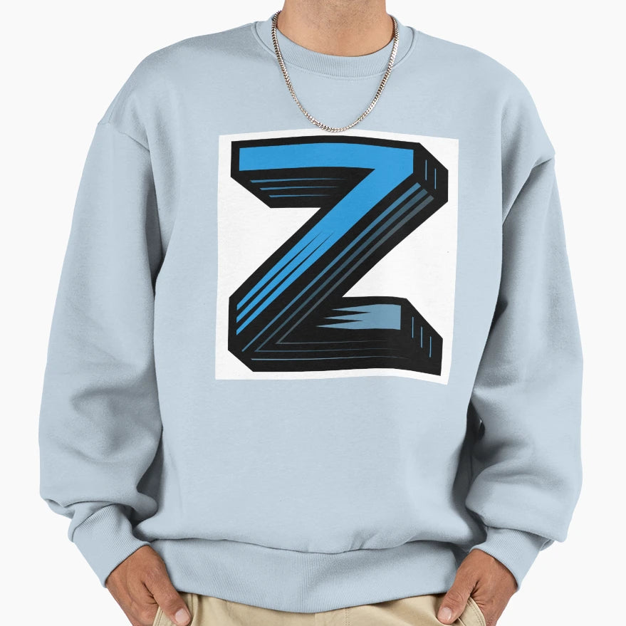 Blue Color Letter Z Initial Sweatshirt - Graphic Print Men Women - T-Shirt, Sweatshirt, Hoodie