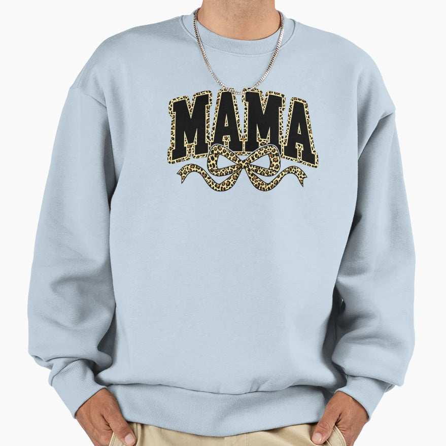 Mama Leopard Coquette Bow Sweatshirt - Casual Everyday Wear for Adults - T-Shirt, Sweatshirt, Hoodie
