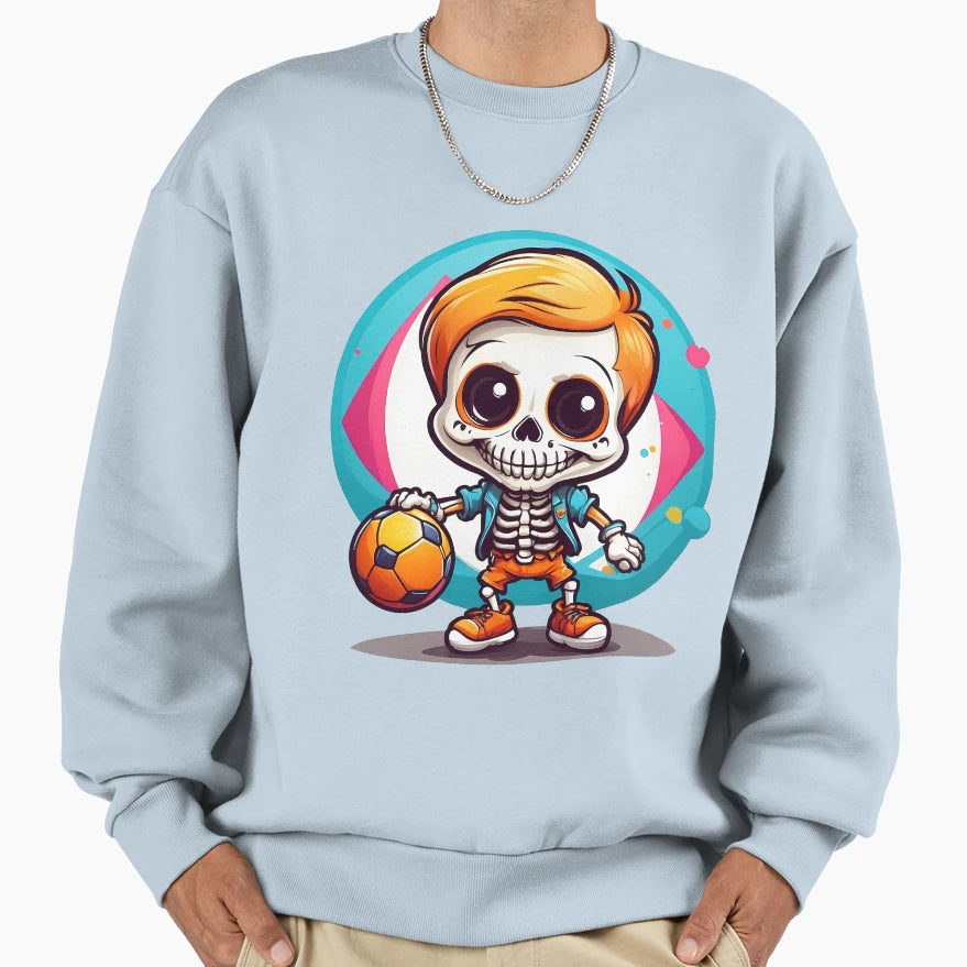 Cartoon Skull Playing Soccer Sweatshirt - Custom Art Print Men Women - T-Shirt, Sweatshirt, Hoodie